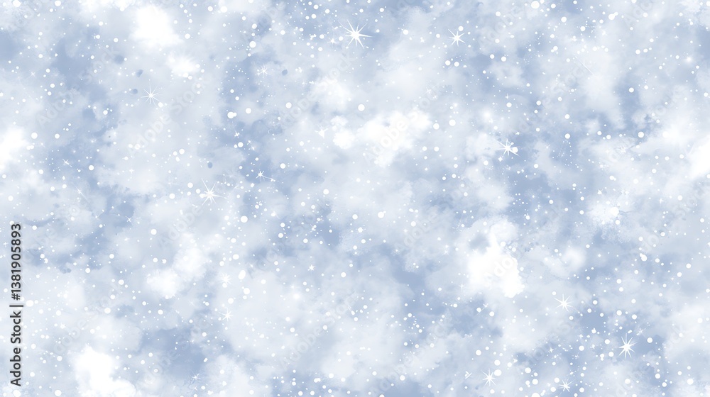 A dreamy illustration of a cold sky with floating snowflakes and stars A dreamy illustration of a cold sky with floating snowflakes and stars
