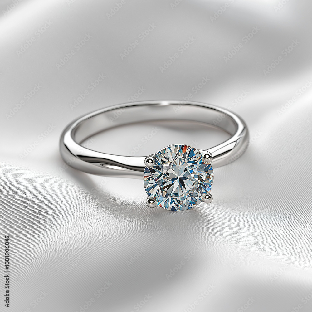 A luxurious diamond engagement ring with a round-cut diamond set in a polished band A luxurious diamond engagement ring with a round-cut diamond set in a polished band