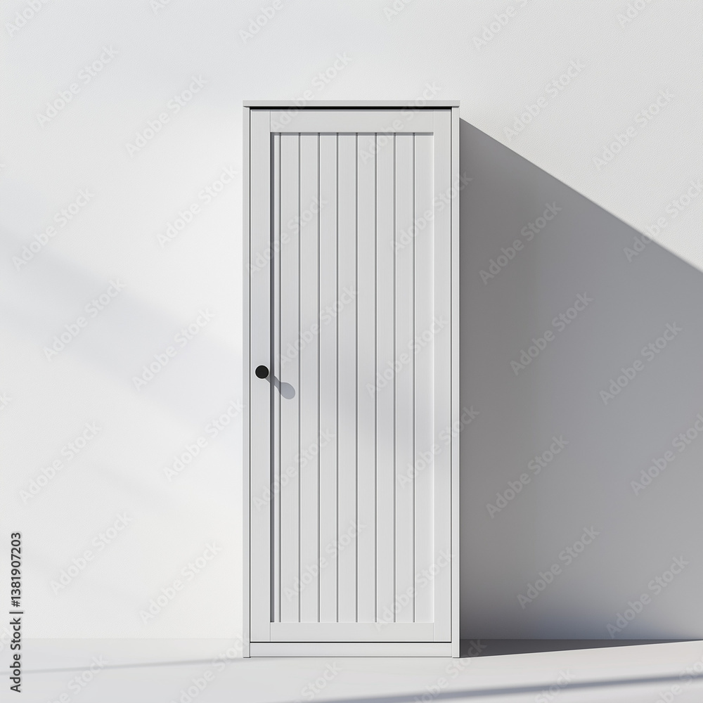 A tall cupboard with sleek vertical lines and a white finish, providing a modern storage solution for any room A tall cupboard with sleek vertical lines and a white finish, providing a modern storage solution for any room