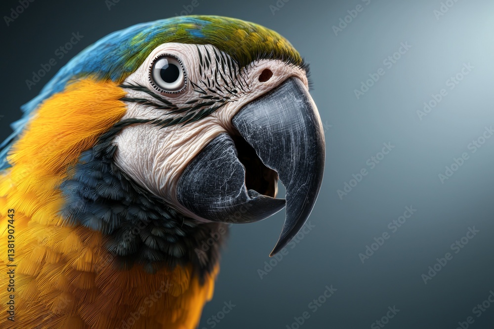 Obraz premium A colorful parrot with a blue and yellow head and a black beak