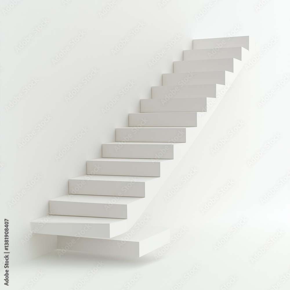 A floating staircase with white steps and no railing, offering a minimalist and modern architectural design