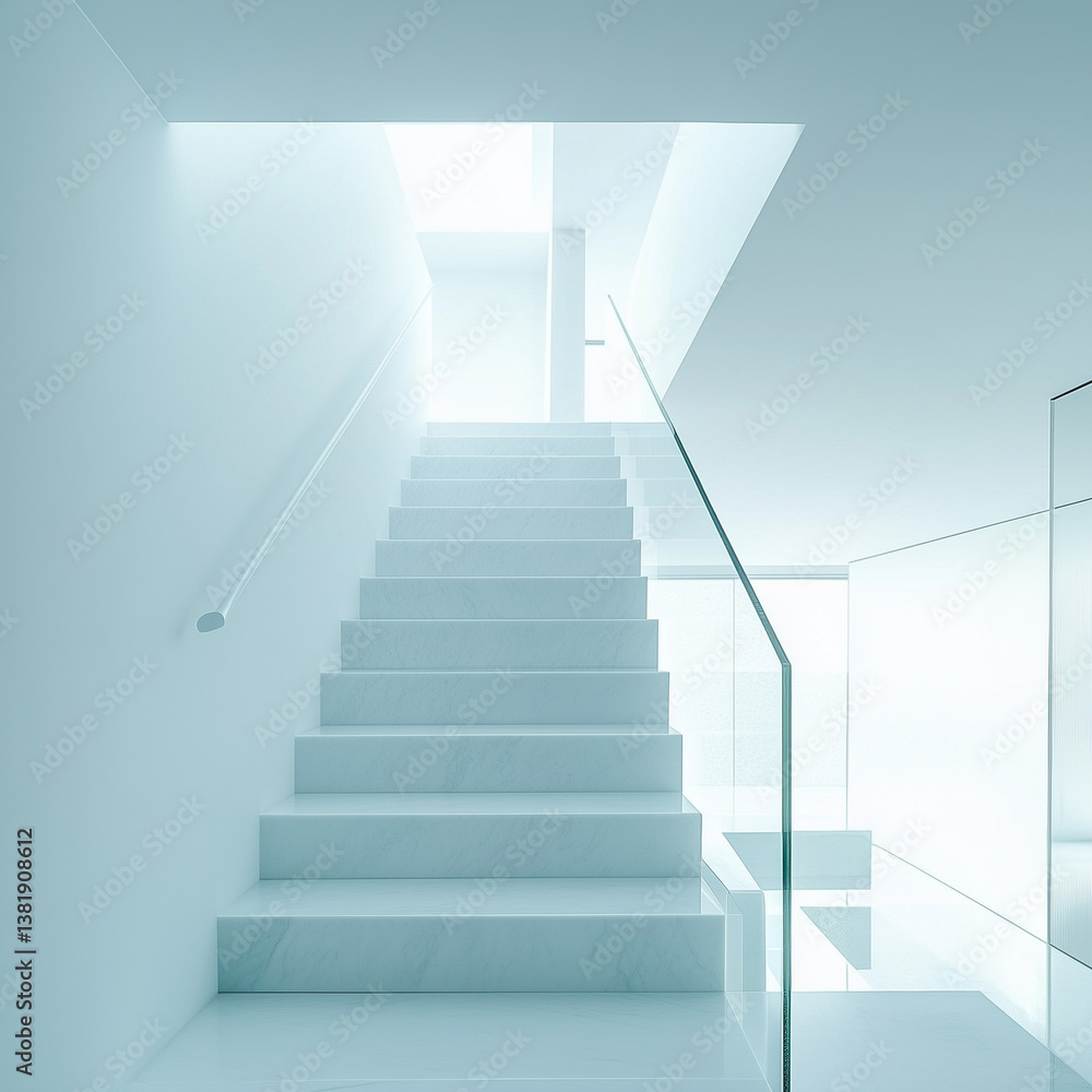 A minimalist staircase with sharp angular steps and a sleek railing for a contemporary home design A minimalist staircase with sharp angular steps and a sleek railing for a contemporary home design