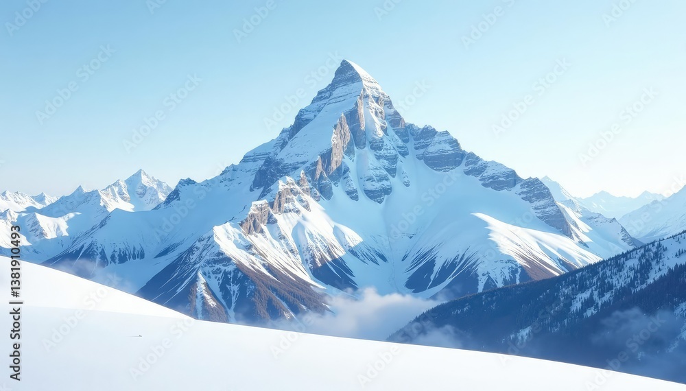 Fototapeta premium Snow covered mountain peak, pristine white landscape, summit, frost
