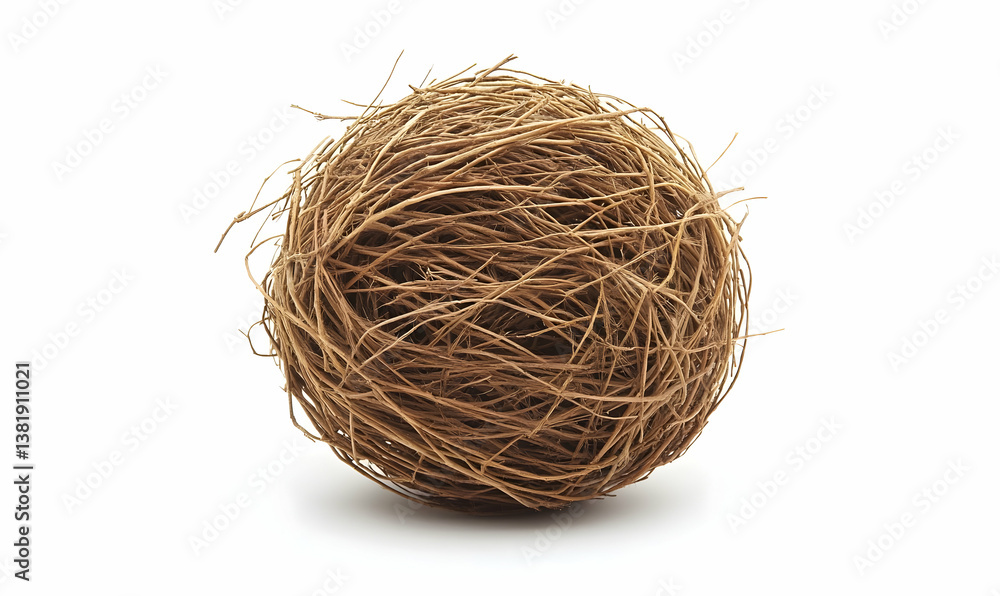 Dried grass ball, studio shot, white background, craft material Dried grass ball, studio shot, white background, craft material