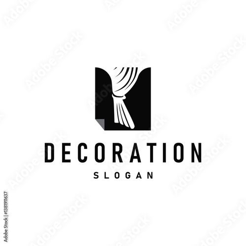 home decoration design with simple minimalist curtain logo concept, window decoration template illustration for business brand