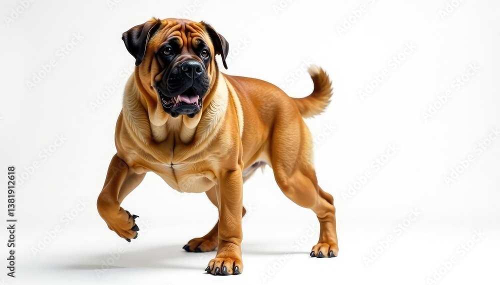 Obraz premium Majestic mastiff, powerful stance, white background, isolated, powerful