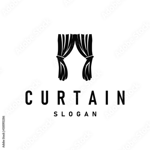 home decoration design with simple minimalist curtain logo concept, window decoration template illustration for business brand