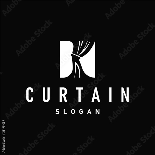 home decoration design with simple minimalist curtain logo concept, window decoration template illustration for business brand