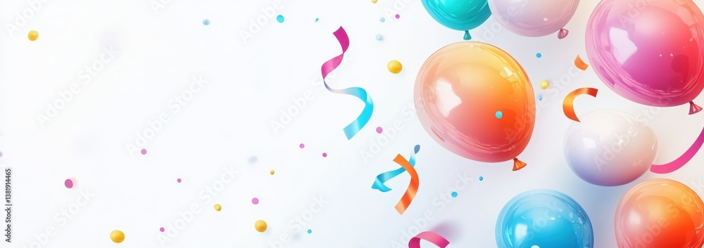 Festive birthday background with colorful balloons and ribbons on a white background Generative AI Festive birthday background with colorful balloons and ribbons on a white background Generative AI