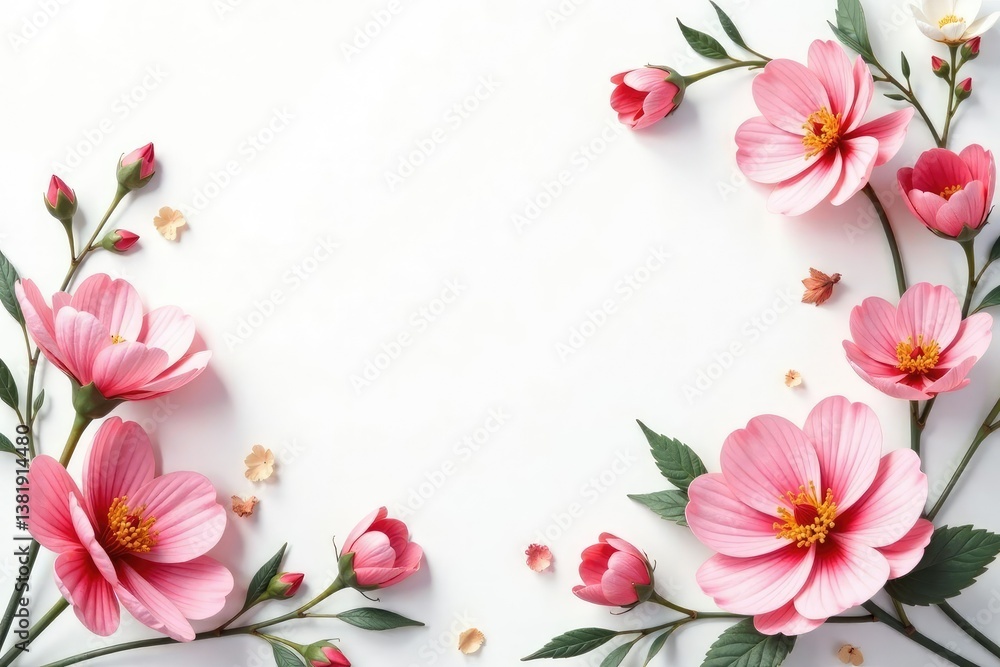 Fototapeta premium Delicate, small-scale floral print on white background, bloom, repeat