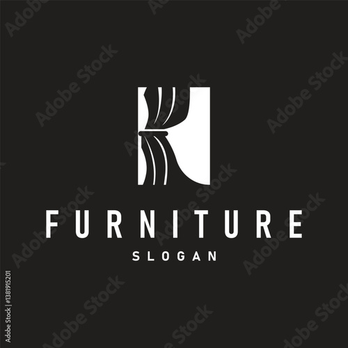 home decoration design with simple minimalist curtain logo concept, window decoration template illustration for business brand
