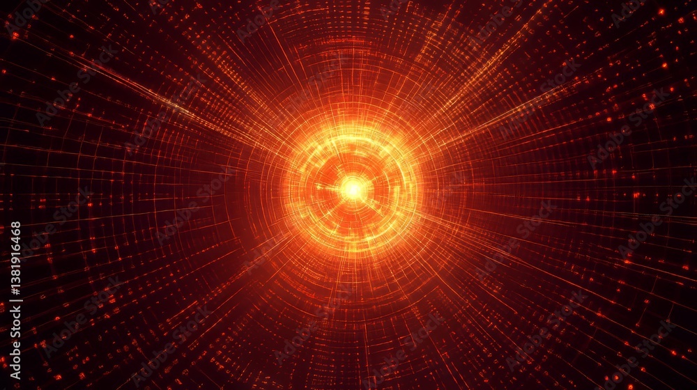 Obraz premium Abstract radial lines converging towards a central bright point, resembling a tunnel or sci-fi warp.