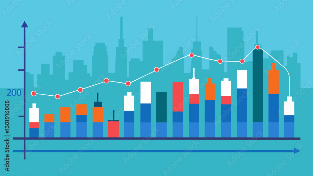 A line graph depicting the average travel time between different areas of a city with the option to filter by specific hours days or months.. Vector illustration
