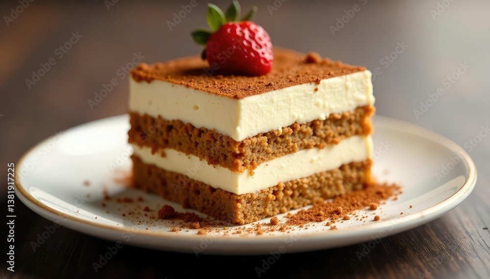 Individual tiramisu portion, showcasing rich texture and delicate layering , isolated, high quality, image Individual tiramisu portion, showcasing rich texture and delicate layering , isolated, high quality, image