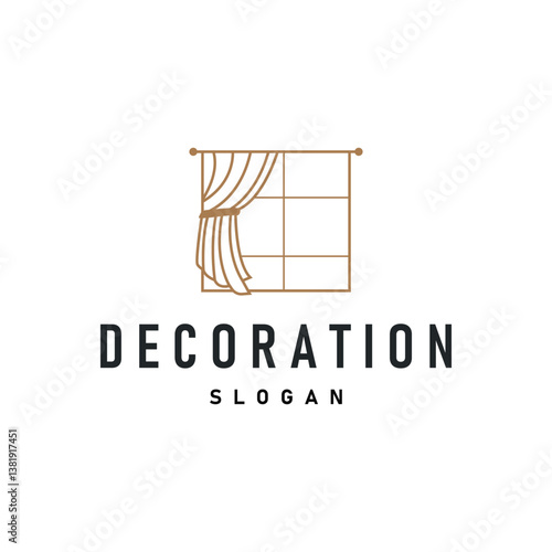 home decoration design with simple minimalist curtain logo concept, window decoration template illustration for business brand