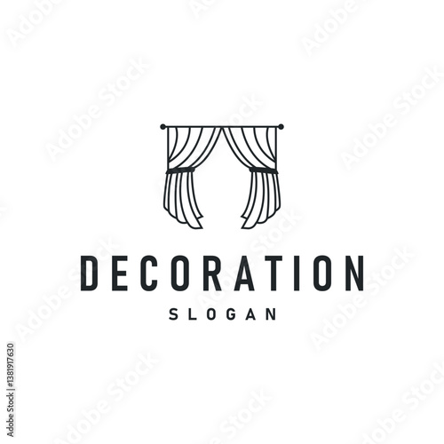 home decoration design with simple minimalist curtain logo concept, window decoration template illustration for business brand