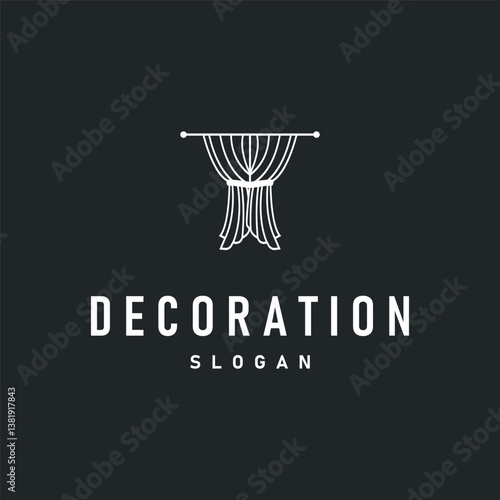 home decoration design with simple minimalist curtain logo concept, window decoration template illustration for business brand