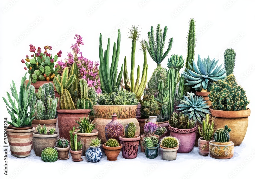 Fototapeta premium Diverse collection of potted succulents and cacti on display