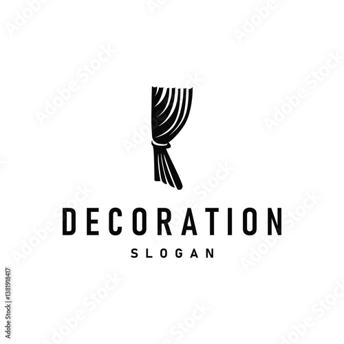 home decoration design with simple minimalist curtain logo concept, window decoration template illustration for business brand