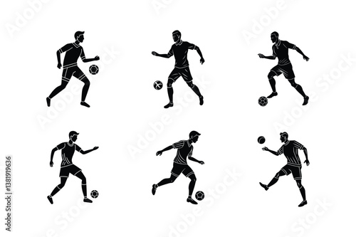 Six Dynamic Soccer Player Silhouettes in Action