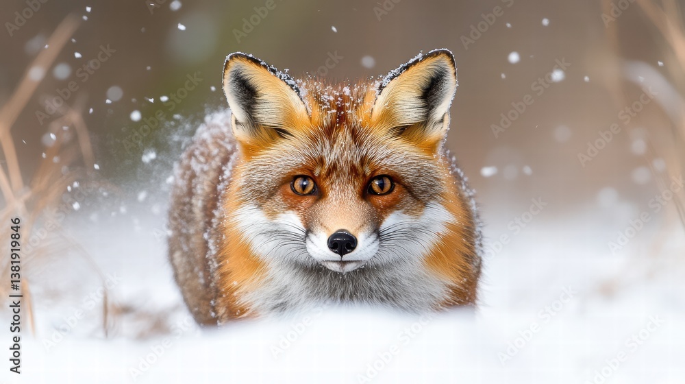 Captivating Red Fox in Snowy Landscape with Soft Snowfall Captivating Red Fox in Snowy Landscape with Soft Snowfall