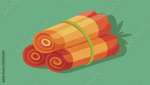A bundle of organic fruit leather rolls individually wrapped in biodegradable cellulose packaging perfect for a guiltfree sweet treat.. Vector illustration