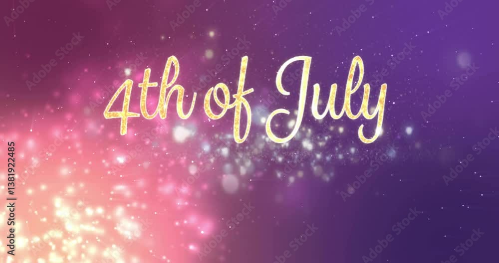 4th of July text animation over sparkling lights and colorful background