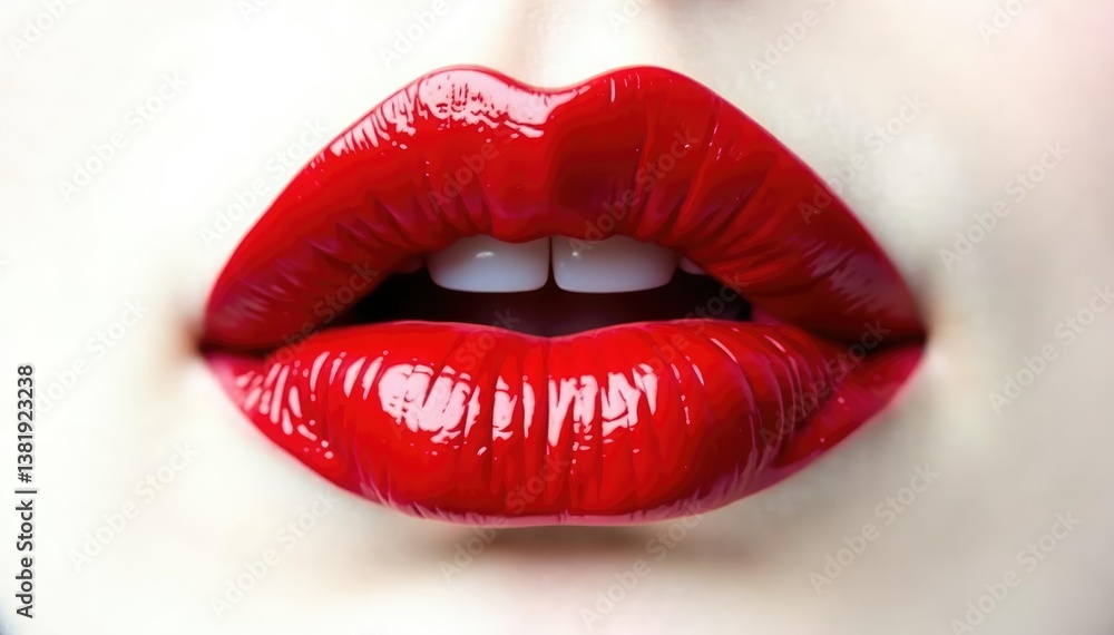 Close-up of luscious red lips on pure white backdrop, isolated, cosmetics, gloss Close-up of luscious red lips on pure white backdrop, isolated, cosmetics, gloss