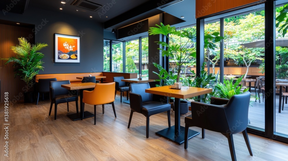 Peaceful and Inviting Restaurant Interior Design with Comfortable Furniture Abundant Natural Lighting and Lush Greenery Accents Creating a Warm and Sophisticated Ambiance Peaceful and Inviting Restaurant Interior Design with Comfortable Furniture Abundant Natural Lighting and Lush Greenery Accents Creating a Warm and Sophisticated Ambiance