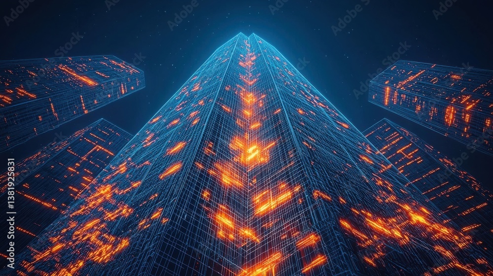 Futuristic metropolis with towering skyscrapers and a complex illuminated digital grid network The cityscape is vibrant dynamic and infused with a sense of technological innovation and energy Futuristic metropolis with towering skyscrapers and a complex illuminated digital grid network The cityscape is vibrant dynamic and infused with a sense of technological innovation and energy