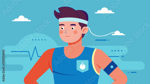 A man wearing a sweatband that measures his sweat rate and electrolyte levels during a long run.. Vector illustration