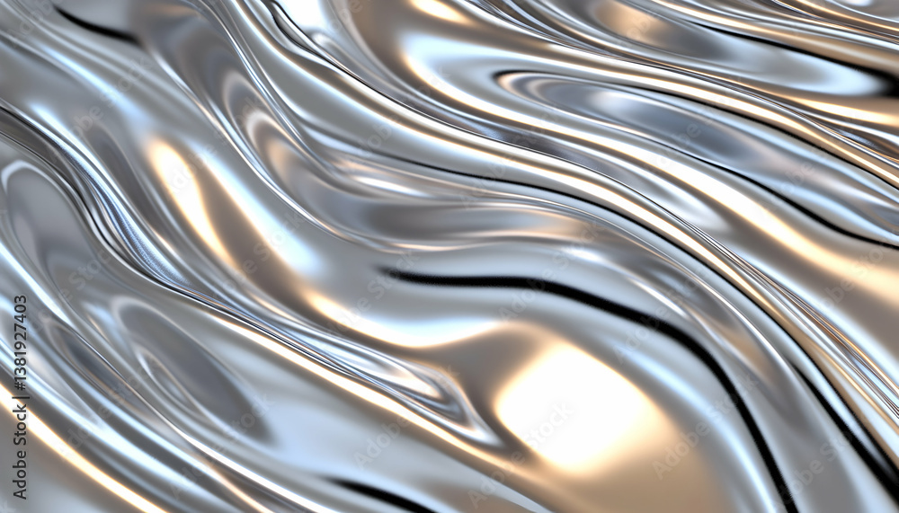 Abstract silver liquid flowing, metallic waves, reflective surface. generative ai Abstract silver liquid flowing, metallic waves, reflective surface. generative ai