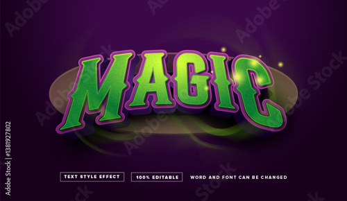 Text effect editable vector graphic of purple green Magic, perfect for movie title, game title, etc