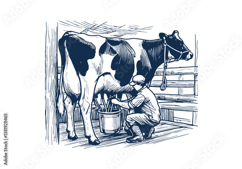 Holstein Friesian cattle hand drawn vector illustration
