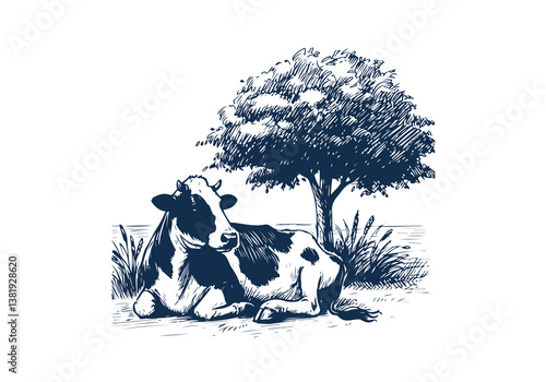 Holstein Friesian cattle hand drawn vector illustration
