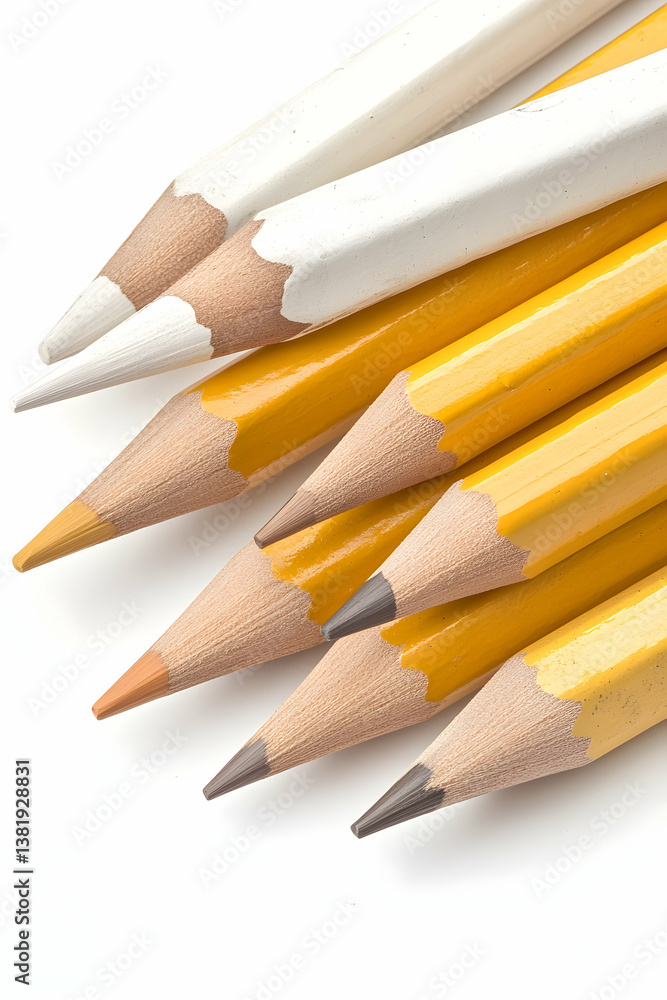 Close-up of sharpened colored pencils on white. generative ai Close-up of sharpened colored pencils on white. generative ai