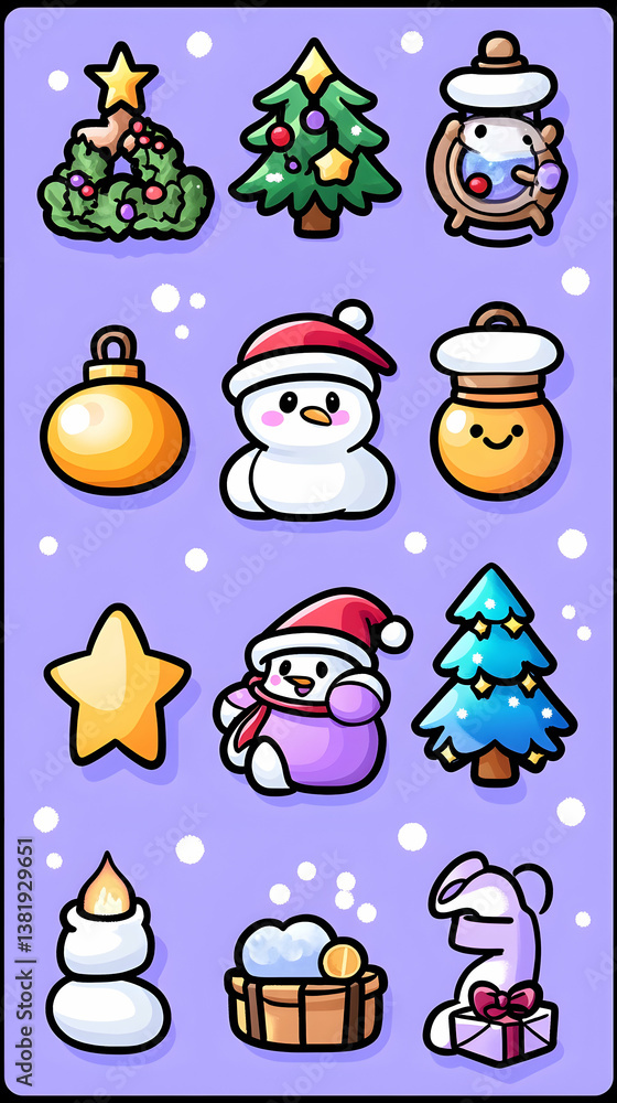 Fototapeta premium Cute Christmas-themed cartoon stickers. generative ai