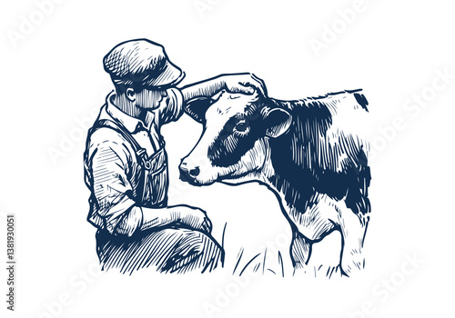 Holstein Friesian cattle hand drawn vector illustration
