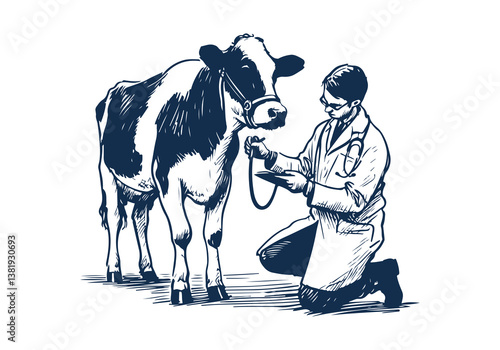 Holstein Friesian cattle hand drawn vector illustration