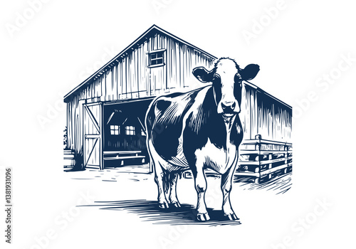Holstein Friesian cattle hand drawn vector illustration