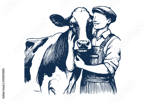 Holstein Friesian cattle hand drawn vector illustration