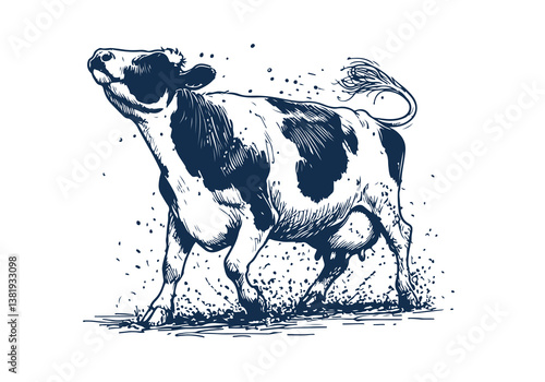 Holstein Friesian cattle hand drawn vector illustration