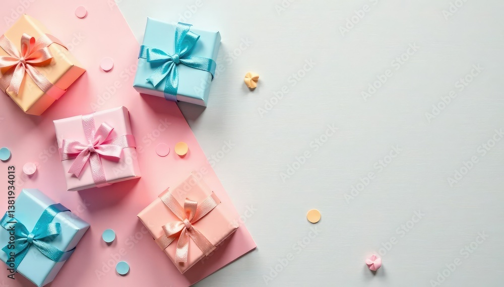 Pastel colored small gift boxes, dotted pattern background, backdrop, style, wallpaper Pastel colored small gift boxes, dotted pattern background, backdrop, style, wallpaper