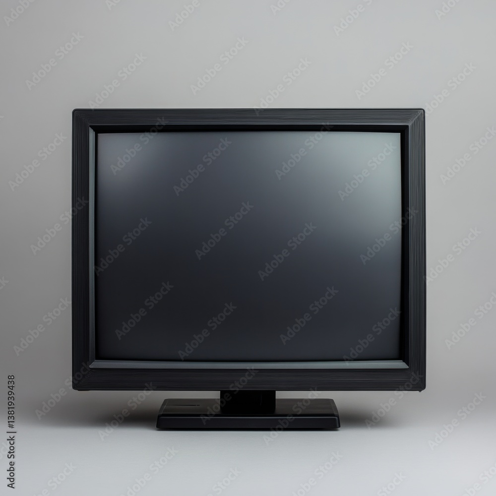 Retro black crt monitor on gray background for vintage tech enthusiasts Retro black crt monitor on gray background for vintage tech enthusiasts