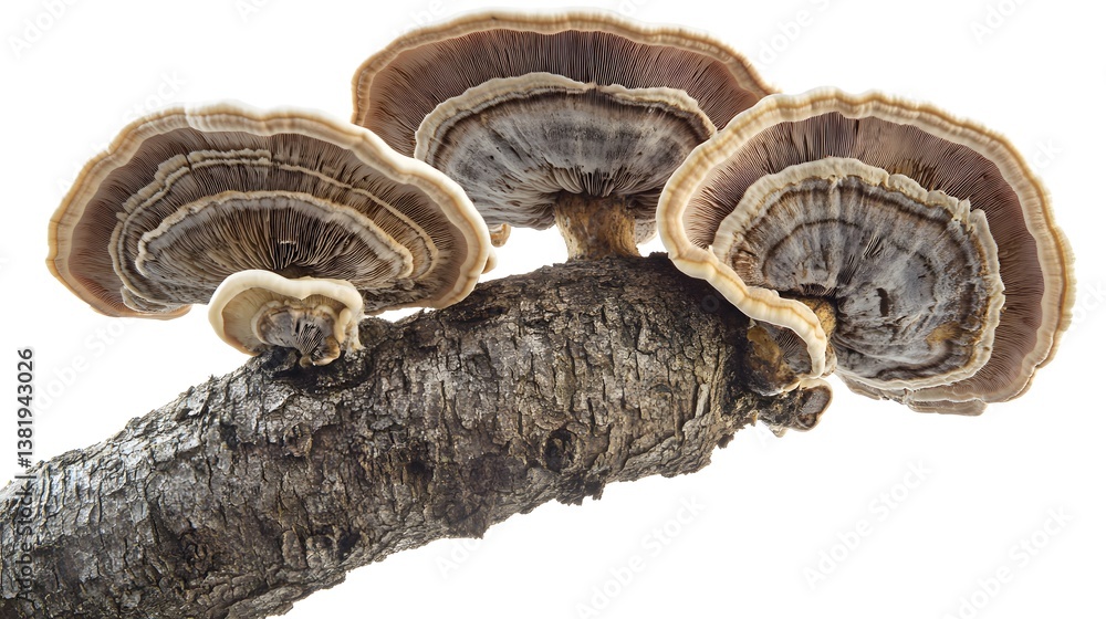 Close-Up Shot of Mushroom Growing on Tree Branch in Nature Scene Captured in Detail