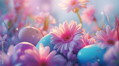Pastel Easter Eggs and Flowers