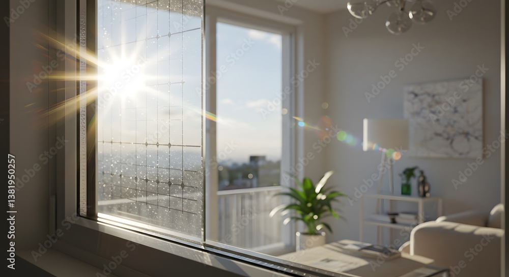 Obraz premium Sunlit apartment window view.