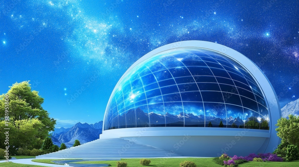 Obraz premium A high-tech observatory on a mountain peak, its telescope pointed at a star-filled sky
