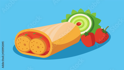 A savory turkey and cheese rollup with sliced cucumbers and bell peppers for a balanced and easy snack for busy days.. Vector illustration