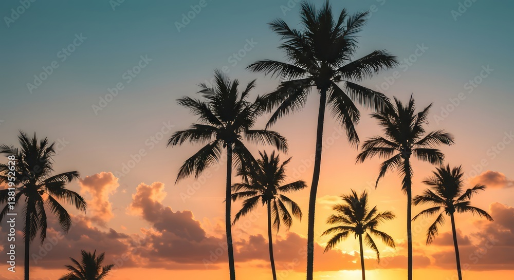 Sunset Palm Trees Silhouette Beach. Sunset Palm Trees Silhouette Beach.